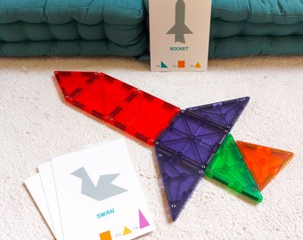 Printable Tangram inspired cards for Magnetic tiles -  Preschool Elementary Homeschool activity - Montessori activity with Magnetic Cards