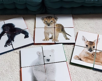 Puzzles d'animaux à imprimer pour carreaux magnétiques - Puzzle aligné Montessori pour l'école à la maison, tout-petits d'âge préscolaire, maternelle