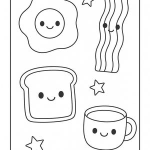 Kawaii Food Handdrawn Coloring Page Set | Cute Printable Food Art ...