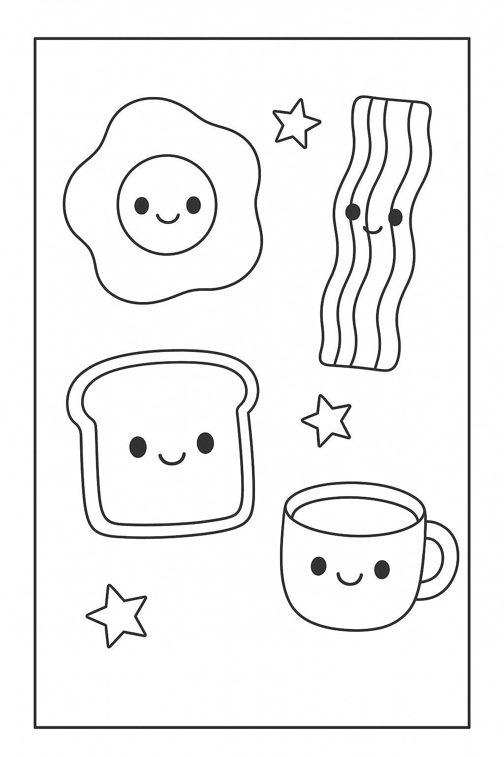 Kawaii Food Handdrawn Coloring Page Set | Cute Printable Food Art ...