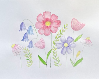 Hallo Frühling Original Aquarellmalerei. Florales Illustrationsposter. Frühlings Kunstdruck Poster. Ein handgemachter botanischer Aquarelldruck.