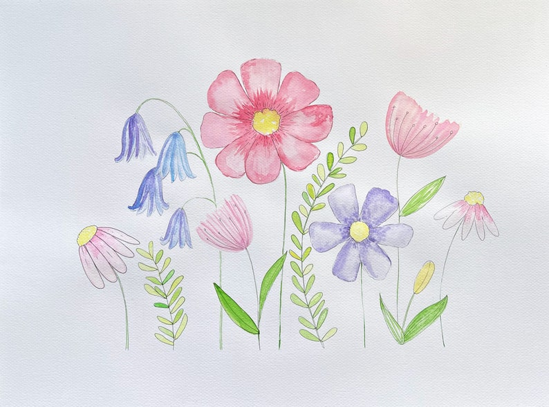 Hello Spring Original watercolour painting. Floral illustration poster. Spring art print poster. Handmade watercolor botanical print. image 1