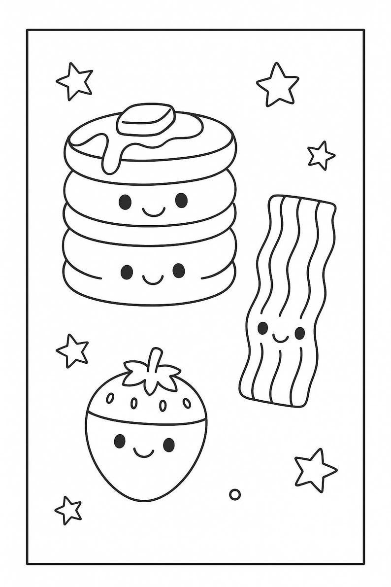 Kawaii Food Handdrawn Coloring Page Set | Cute Printable Food Art ...