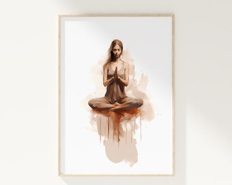 Yoga poster, woman meditating, digital print