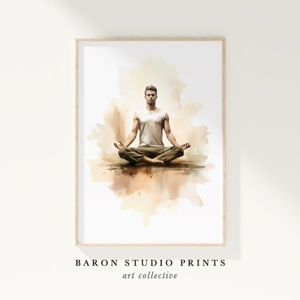Yoga digital art, man meditating, digital print