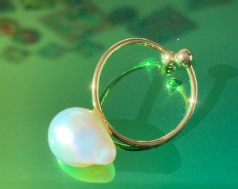 Natural Freshwater Baroque Pearl Ring Gold Minimalist Pearl Ring Statement Ring Anniversary Ring Bridal Ring Adjustable Ring