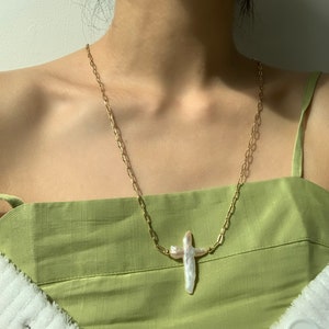Cross Pearl Pendant Necklace Gift For Her