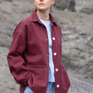 Burgundy Jean Jacket Etsy