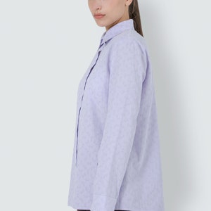 Long sleeve cotton shirt with real shell buttons, sustainable button up top in lavender, ethical fashion blouse woman, casual designer shirt image 4