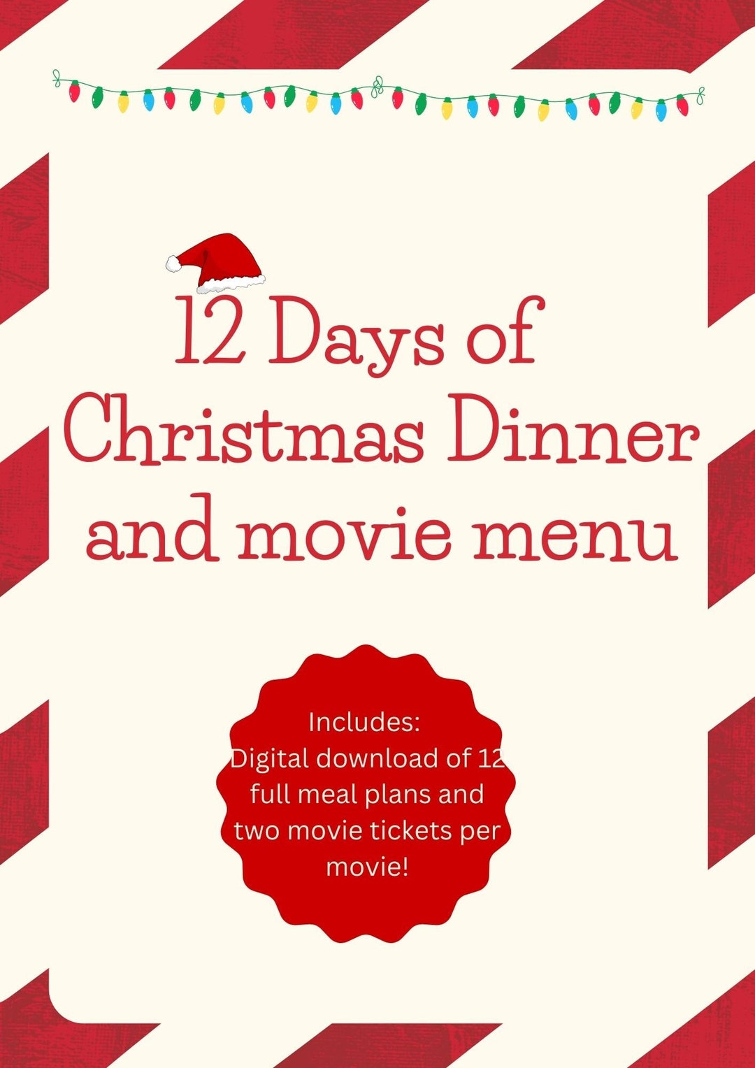 12 Days of Christmas Dinner and Movie Menu Etsy