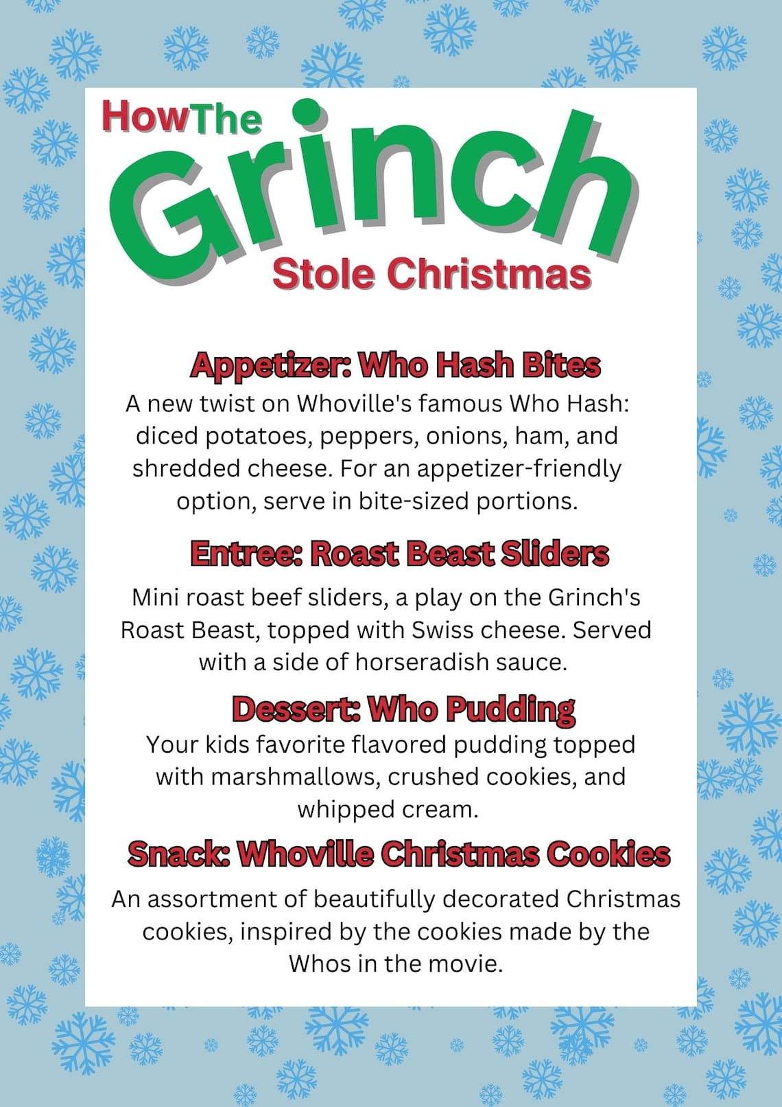 12 Days of Christmas Dinner and Movie Menu Etsy