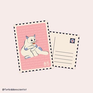 Postkarte "Derpy Cats: lick your pain away" | Postkarte in Briefmarken-Optik mit lustiger Katze | Meme DIN A6 Kunstdruck