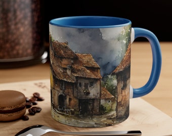 Mountain Village 11oz Mug, Old Village Street Detail Ceramic Coffee Cup, Vintage Mountain Village Art - Scenic Drinkware - Collectible Gift