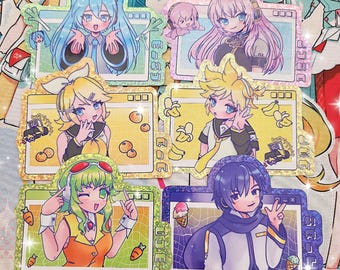 Vocaloid 8cm Glitter Stickers - Hatsune Miku / Megpoid Gumi / V Flower / KAITO / Kagamine Rin Len - Kawaii / Animecore /Webcore / Y2K /