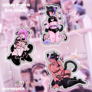 Catboy Lingerie - 8cm Prismatic Stickers - Kawaii | Erokawai | Anime | Yaoi | BL