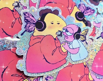 Smiling Friends Magnet - 8cm Glitter Sticker