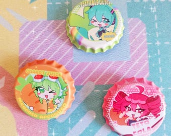 Vocal Synth Bottlecap Pins - Hatsune Miku / Kasane Teto / Megpoid Gumi - Vocaloid | Utau | Vsinger | Animecore | Kawaii