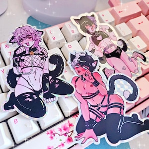 Catboy Lingerie - 8cm Prismatic Stickers - Kawaii | Erokawai | Anime | Yaoi | BL image 1