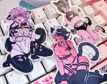 Catboy Lingerie - 8cm Prismatic Stickers - Kawaii | Erokawai | Anime | Yaoi | BL
