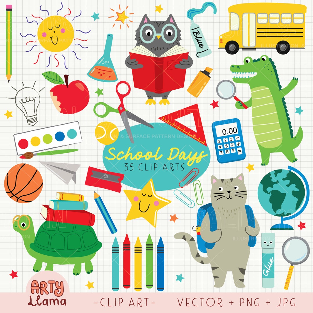 School Clip Art With Animal Characters Cute School Clip Art, School