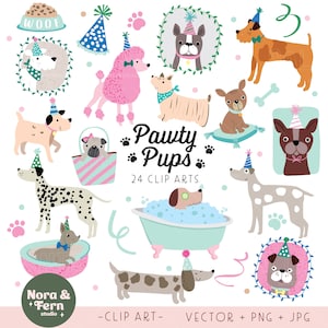Pawty Pups Clip Art - Cute dog clip art, Dogs PNG, dog illustration set, dog party clip art