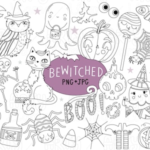 Cute Halloween Digital Stamp Set - Halloween Outline Art for Coloring In