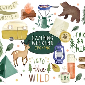 Camping Weekend Clip Art - Camping Clip Art Set, Camping imprimible digital, Gráficos de camping, PNG Camping Clip Art