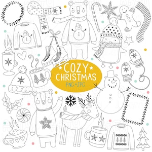 Sellos digitales navideños acogedores: juego de sellos digitales con personajes navideños, Navidad, sellos digitales imprimibles