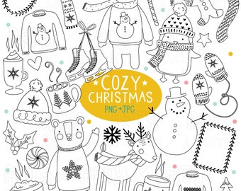 Cozy Christmas Digital Stamps - Christmas character Digital Stamp Set, Christmas, digital printable stamps