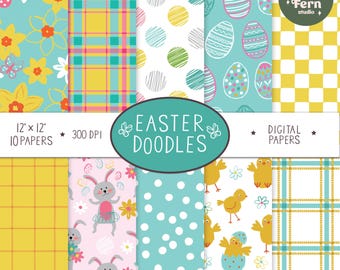 Easter Doodle Digital Patterned Papers - Cute Easter Printable Papers - Printable Digital Paper Pack