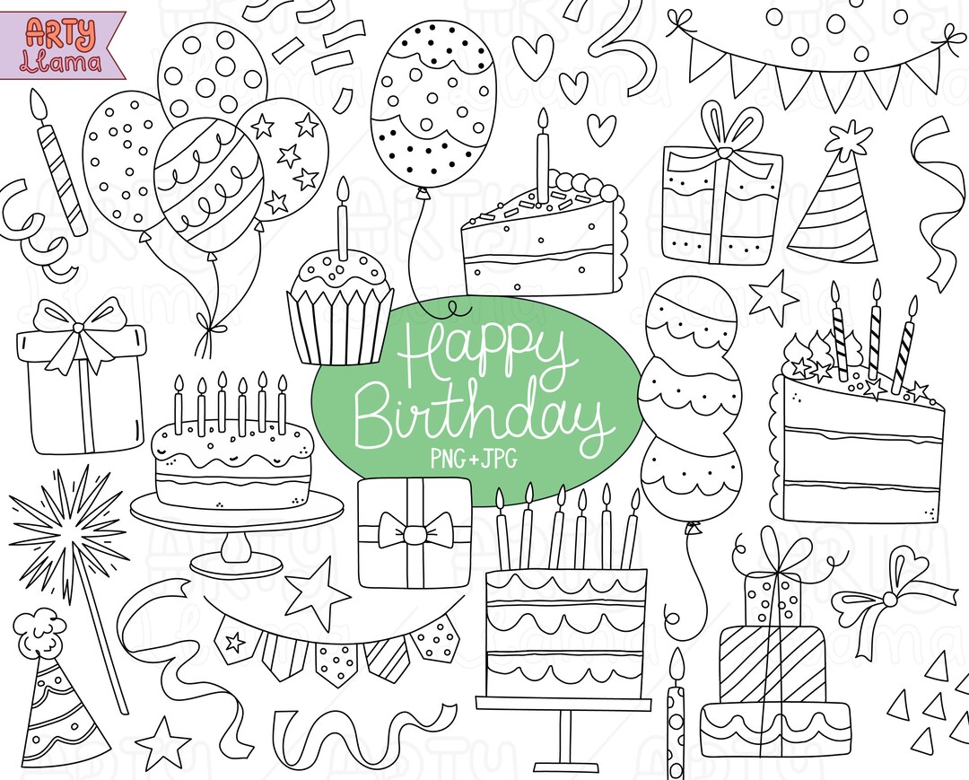 Happy Birthday Digital Stamps Doodle Birthday Digital Stamp Set ...