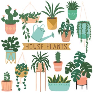 Imágenes prediseñadas de plantas de interior - Conjunto de imágenes prediseñadas de jungla urbana, imprimibles digitales, ilustraciones de plantas de interior