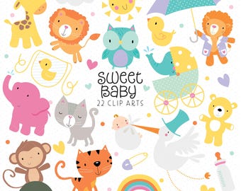 Sweet Baby Clip Art - Cute Baby Animal Clip Art, Baby PNG, Baby Clip Art Set, Baby Shower Clip art, New Baby Clip  Art