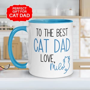 To The Best Cat Dad Mug, Perfect Gift for Cat Lover Dad, Personalized Pet Name Mug, Birthday or Father Gift, Minimalist Cat Design