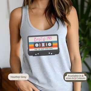 Retro 1985 Cassette Tape Tank | Best of 1985 Racerback Shirt | Girls Trip Top | Fun 40th Birthday Tee | 80s Vintage Summer Tank Top