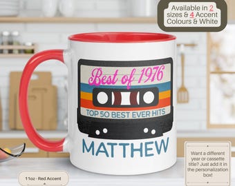 1976 Retro Cassette Mug | Personalised Music Lover Gift | Best of 1976 Top Hits Present | Custom 50th Birthday Gift Mug Year Name 11oz 15oz