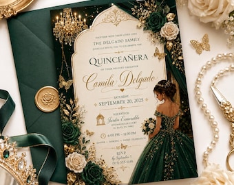 Invitación de Quinceañera editable, Invitación de Mis Quince, Invitación de Quinceañera, Invitación de Rosas Rojas, Oro Rojo Negro, Mis Quince Anos, Canva