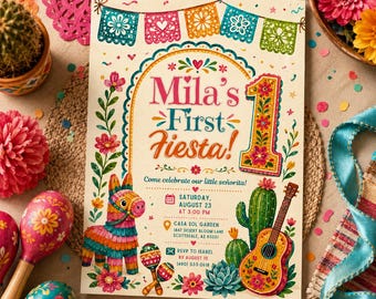 Invitación de cumpleaños con temática de fiesta mexicana, Invitación "Es hora de fiesta", Invitación a fiesta mexicana, Invitación de cumpleaños con temática de fiesta mexicana, Cumpleaños mexicano