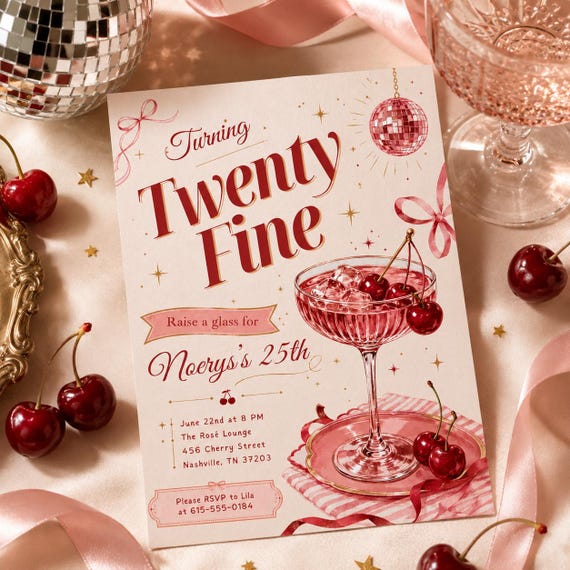 Turning Twenty Fine Birthday Invitation Template | 25th Birthday Invite | Editable Canva Birthday Invitation | Printable 5x7