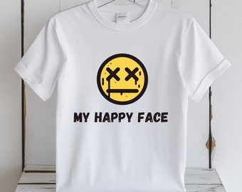 My Happy Face - Camiseta sarcástica con meme sonriente, top punk estético grunge, regalo tonto ideal