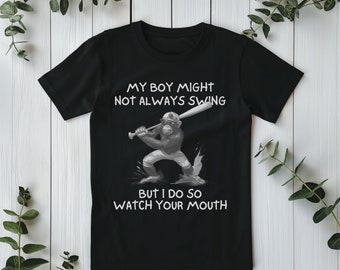 Es posible que mi hijo no siempre haga swing, pero yo lo hago: camiseta de moda con actitud, regalo perfecto para el día de la madre, camiseta de béisbol de tendencia