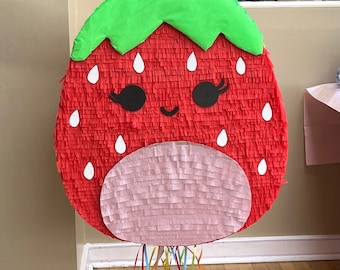 Squishmallow strawberry pinata, squishy friends, squishmallow birthday party, squishmallow decor, cute strawberry pinata