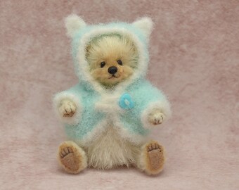 Mini Crochet Teddy Bear, Miniature Artist Handmade OOAK Stuffed Toy, Doll House Toy