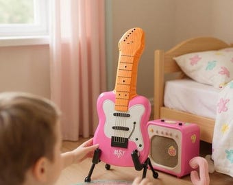 Rosa elgitarrplyschleksak – mjuk musikalisk leksak för barn, babyshowerpresent, låtsasgitarr, musikleksak för barnsjuksköterska, SEND, plyschleksak