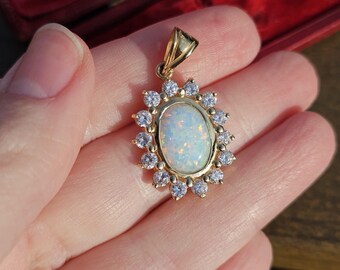 ヴィンテージ 9カラット ゴールド レインボーオパール ペンダント