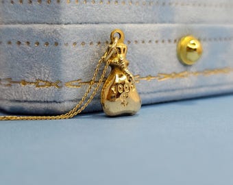 Solid 9k Gold Money Bag Pendant Charm 9ct Yellow Gold Mini Treasures 375