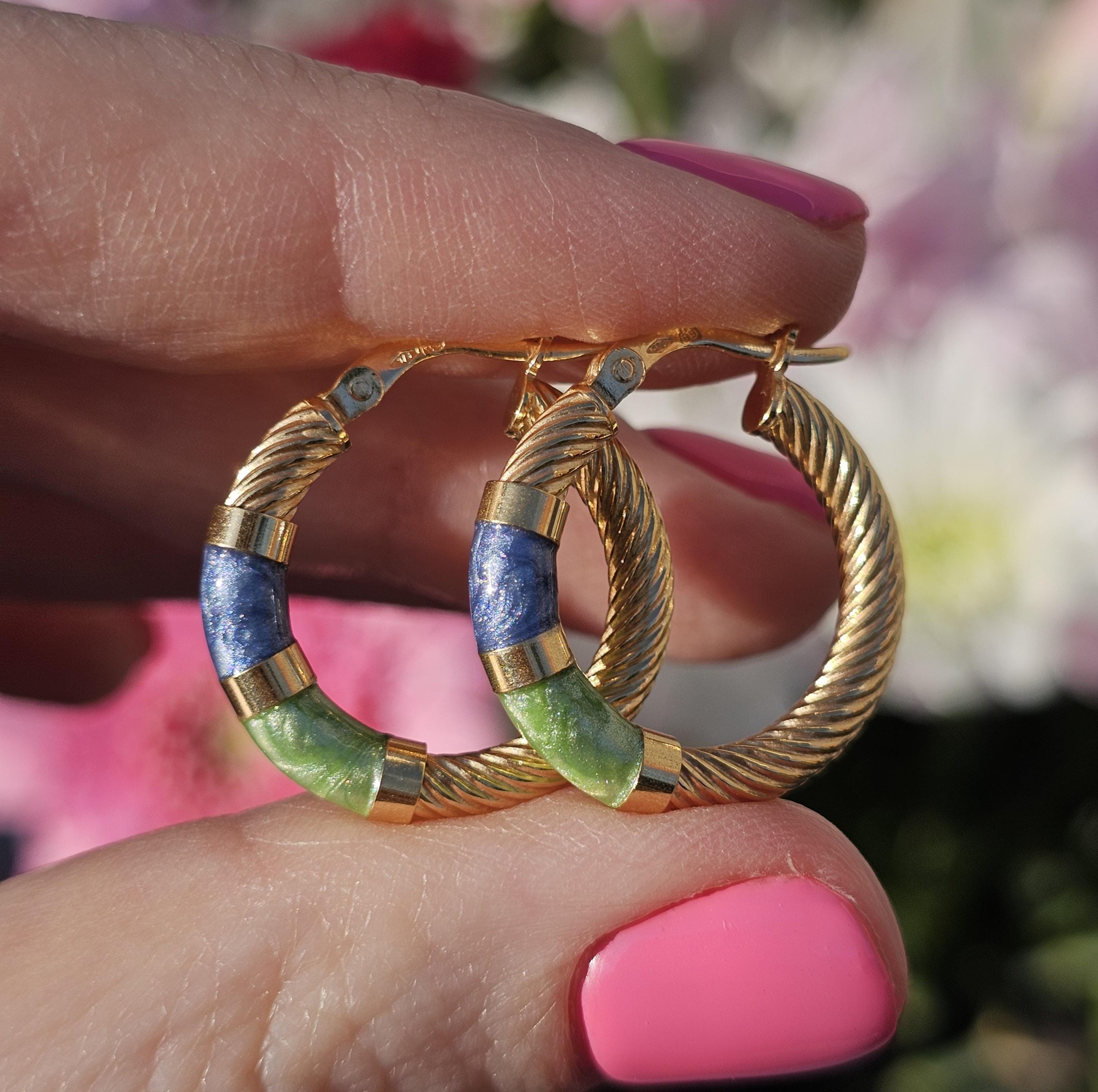 9ct Yellow Gold On Sterling Silver Large Vintage Bamboo Creole Hoop Earrings