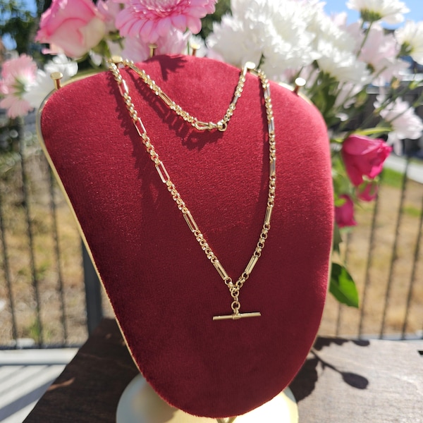 9kt Gelbgold Figaro Rolo Kette Halskette T-Bar & Albert Clip