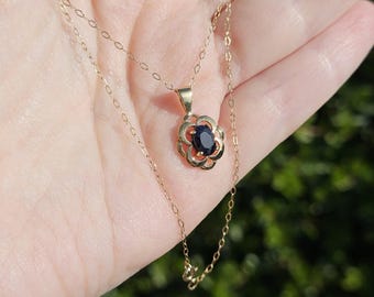 9ct Gold Natural Sapphire Cluster Pendant Necklace – 18" Chain, UK Made