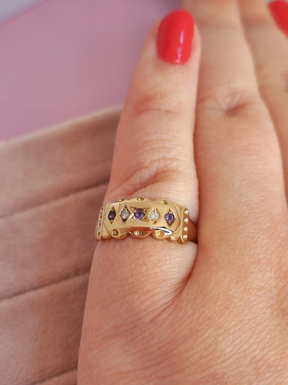 Solid 9ct Rose Gold Gypsy Ring - Natural Diamond … - image 4